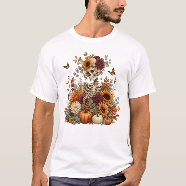 Gothic Skeleton Pumpkin Halloween  T-Shirt (Front)