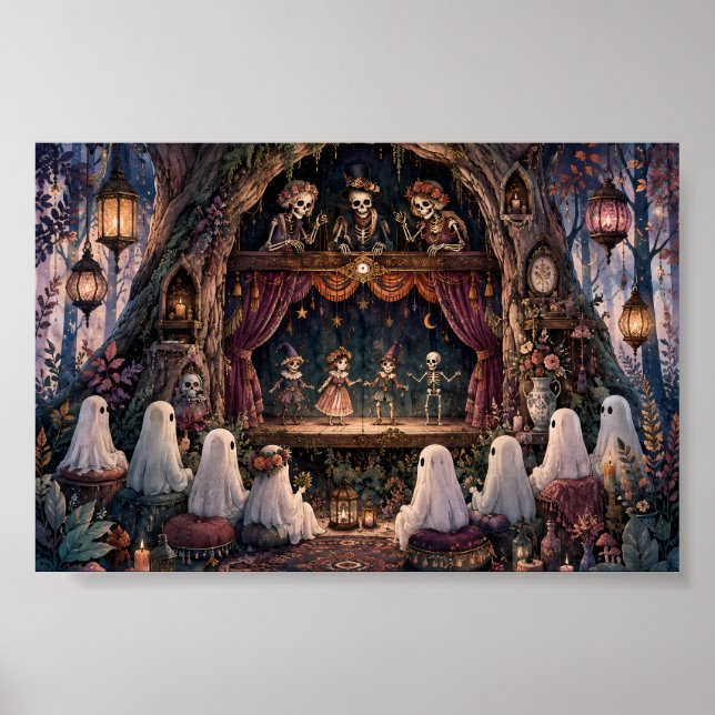 Gothic Skeleton Puppet Show Cozy Ghost Marionette Poster (Front)