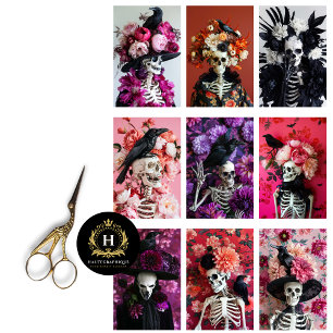 Gothic Skeleton Skull Junk Journal Decoupage Tissue Paper