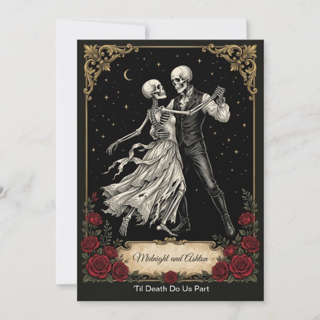 Gothic Skeleton Wedding Invitation Dancing Lovers (Front)