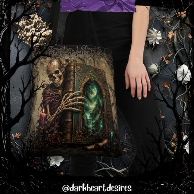 Gothic Skeleton with Large Book Tote Bag (Creator Uploaded)
