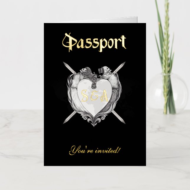 Gothic Skeletons Black Passport Wedding Invitation (Front)