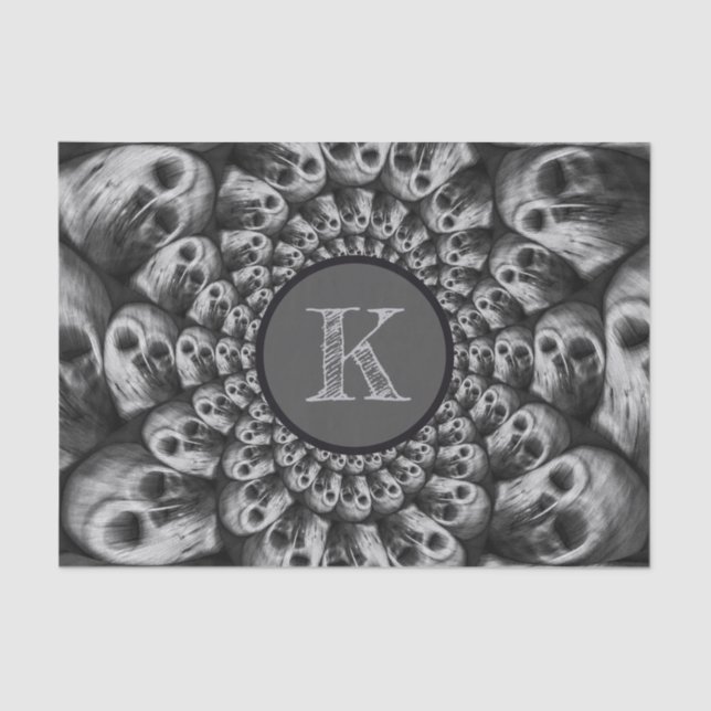 Gothic Skull Abstract Black And White Monogram Tissue Paper (Front)