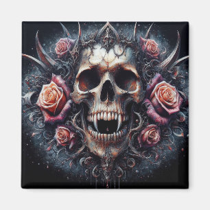 Gothic Skull Adorned with Roses Magnet