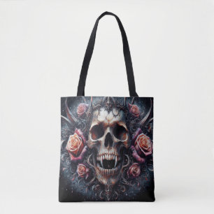 Gothic Skull Adorned with Roses Tote Bag