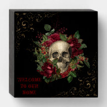 Gothic Skull Among Roses Welcome To Our Home