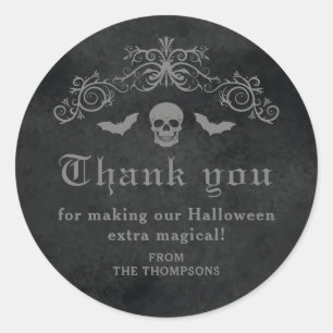 Gothic Skull And Bats Dark Halloween Thank You Classic Round Sticker