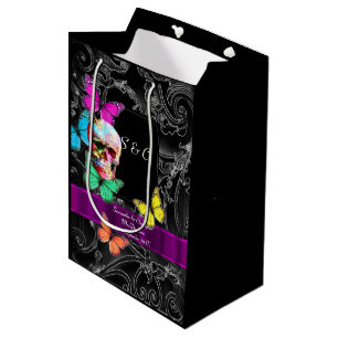 Gothic skull and black personalised wedding medium gift bag