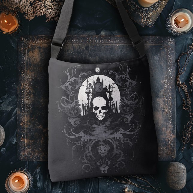 Gothic Skull and Castle Design Crossbody Bag (Creator Uploaded)