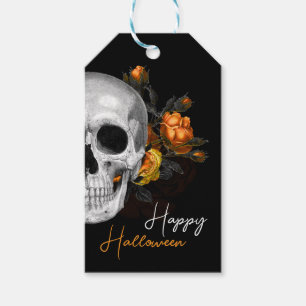 Gothic Skull and Flowers Happy Halloween Gift Tags