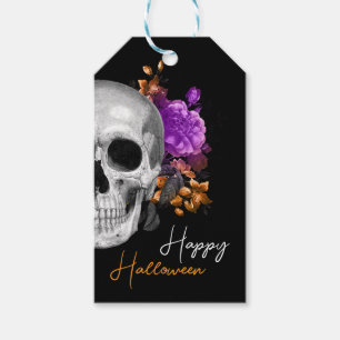 Gothic Skull and Flowers Happy Halloween Gift Tags