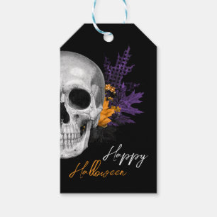 Gothic Skull and Flowers Happy Halloween Gift Tags
