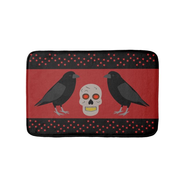 Gothic Skull and Guardian Ravens Halloween Bath Mat (Front)