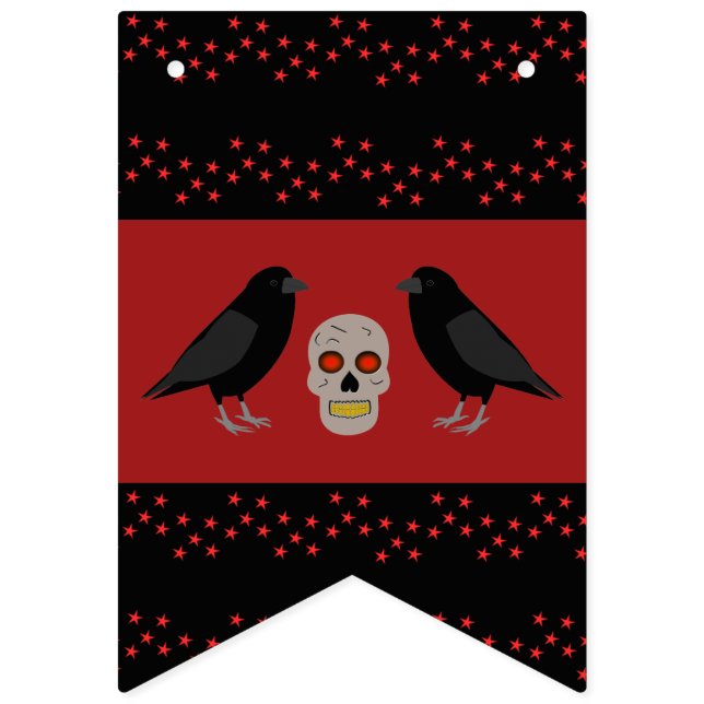 Gothic Skull and Guardian Ravens Halloween Bunting (First Flag)