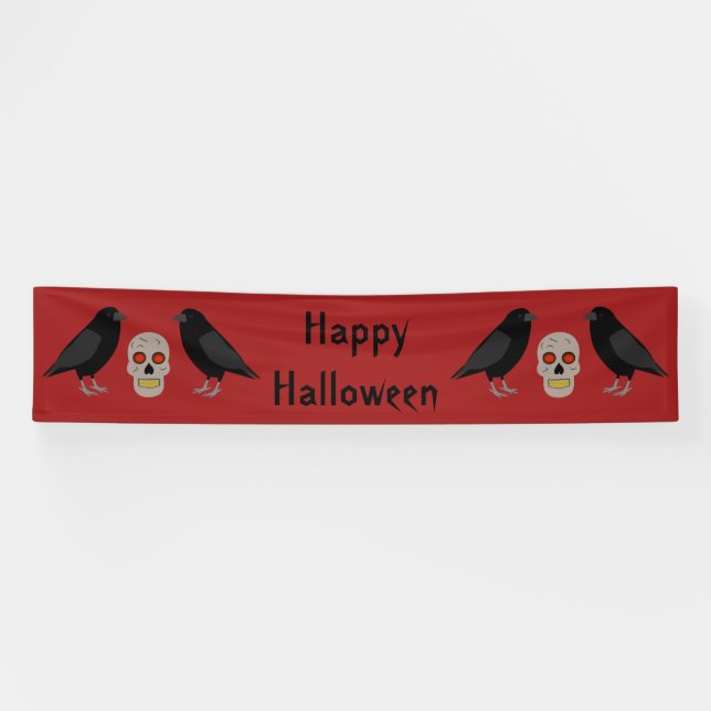 Gothic Skull and Guardian Ravens Halloween Custom Banner (Horizontal)