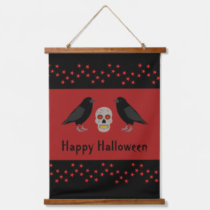 Gothic Skull and Guardian Ravens Halloween Custom Hanging Tapestry