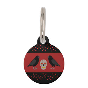 Gothic Skull and Guardian Ravens Halloween Custom Pet Tag