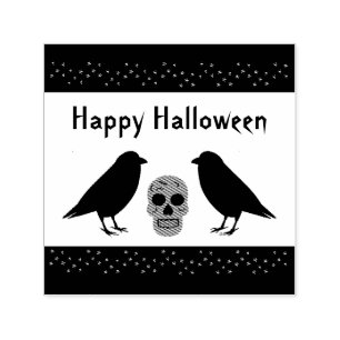 Gothic Skull and Guardian Ravens Halloween Custom Self-inking Stamp