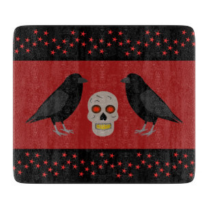 Gothic Skull and Guardian Ravens Halloween Cutting Board