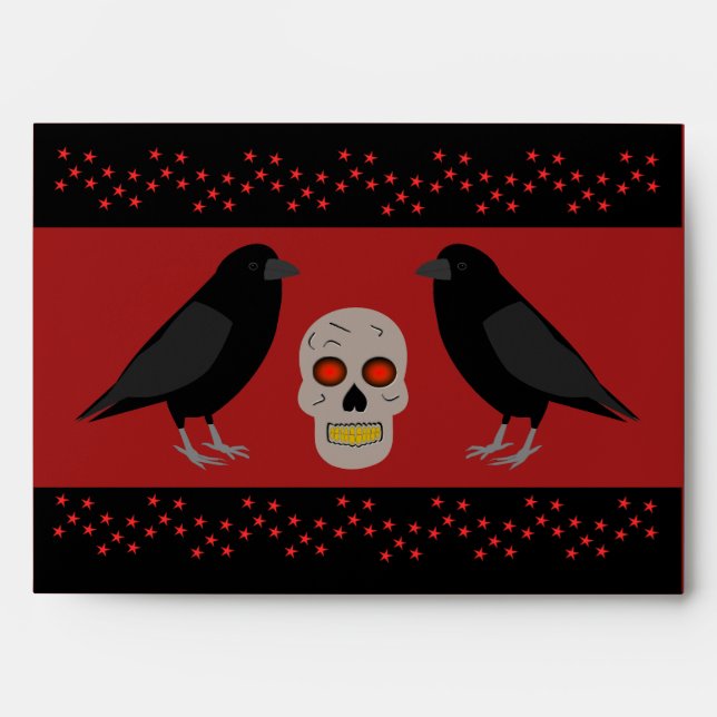 Gothic Skull and Guardian Ravens Halloween Envelope (Front)