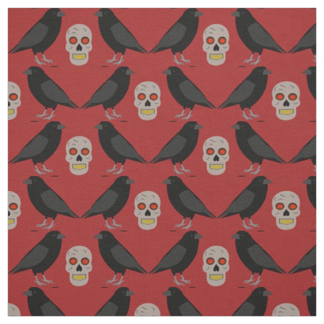 Gothic Skull and Guardian Ravens Halloween Fabric (Swatch)