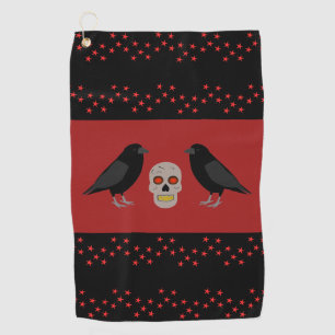 Gothic Skull and Guardian Ravens Halloween Golf Towel