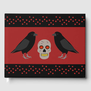 Gothic Skull and Guardian Ravens Halloween Guest Book