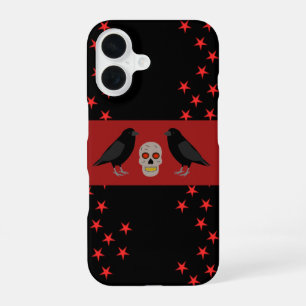 Gothic Skull and Guardian Ravens Halloween iPhone 16 Case