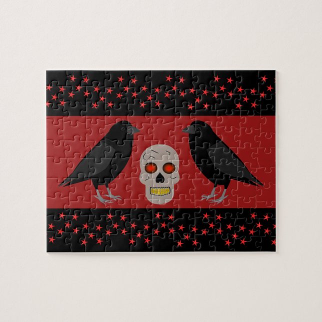 Gothic Skull and Guardian Ravens Halloween Jigsaw Puzzle (Horizontal)