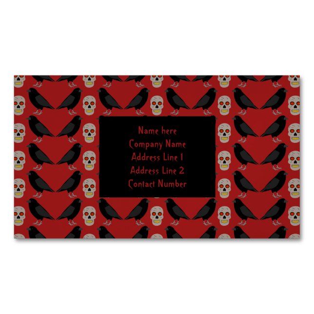 Gothic Skull and Guardian Ravens Halloween Magnetic Business Card (Front)