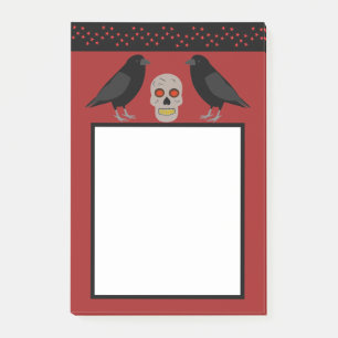 Gothic Skull and Guardian Ravens Halloween Post-it Notes