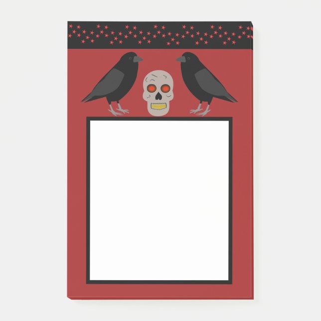 Gothic Skull and Guardian Ravens Halloween Post-it Notes (Front)