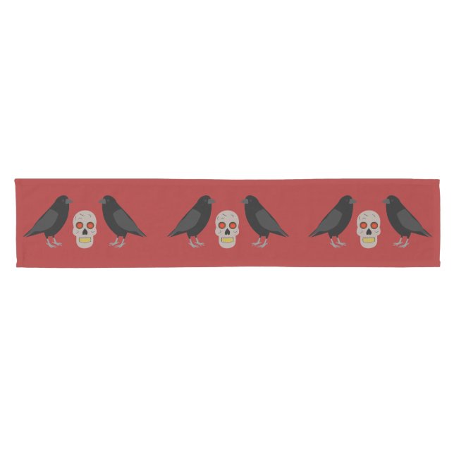 Gothic Skull and Guardian Ravens Halloween Short Table Runner (Horizontal)