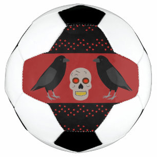 Gothic Skull and Guardian Ravens Halloween Soccer Ball