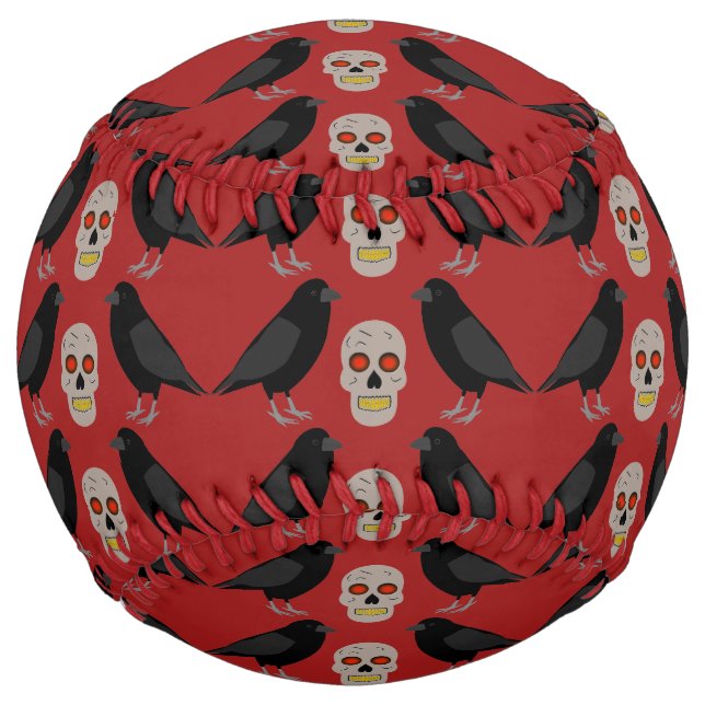 Gothic Skull and Guardian Ravens Halloween Softball (Front)