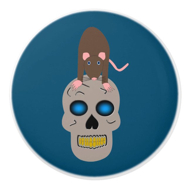 Gothic Skull and Rat Halloween Ceramic Knob (Front)