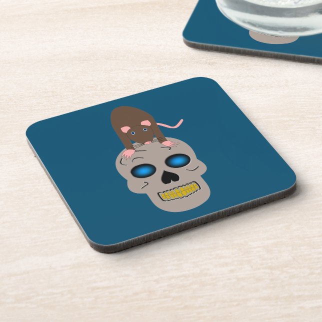 Gothic Skull and Rat Halloween Coaster (Left Side)