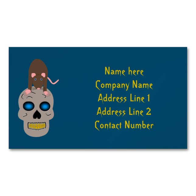 Gothic Skull and Rat Halloween Custom Magnetic Business Card (Front)
