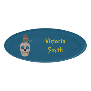 Gothic Skull and Rat Halloween Custom Name Tag