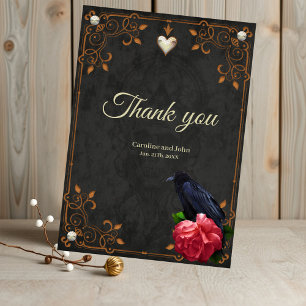 Gothic Skull and Raven.  Thank You Card
