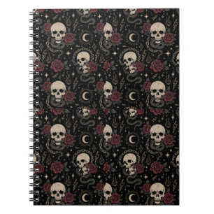 Gothic Skull and Red Rose Spiral Notebook