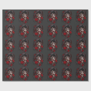 Gothic Skull and Red Roses Wrapping Paper - Dark A
