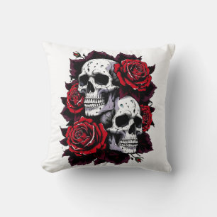 Gothic Skull and Rose Motif Cushion
