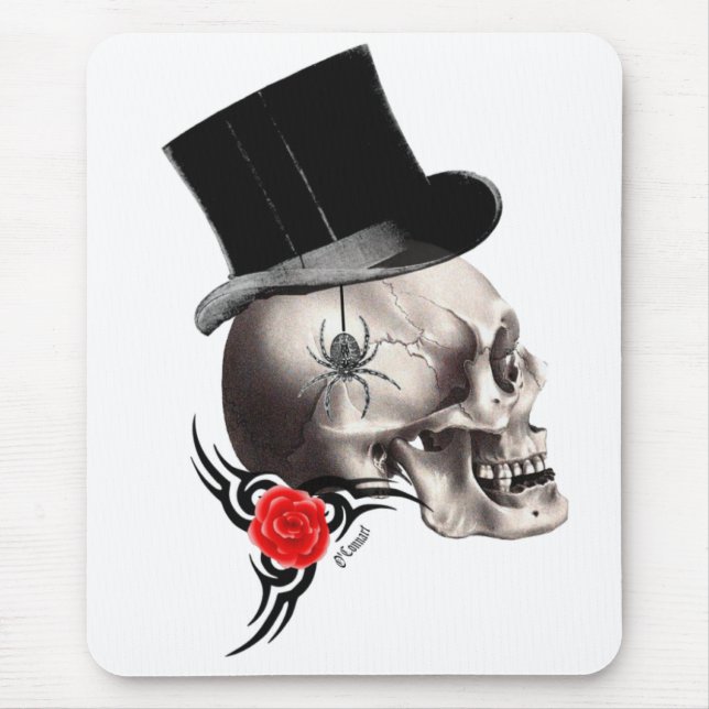 Gothic skull and rose tattoo style mouse pad (Front)