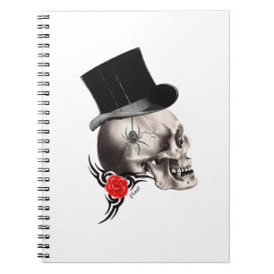 Gothic skull and rose tattoo style spiral notebook