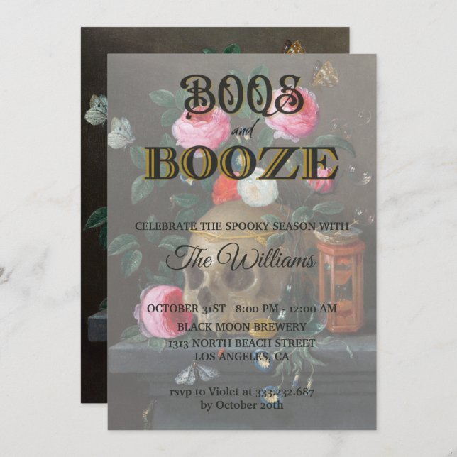 Gothic Skull and Roses Adult Halloween Invitation (Front/Back)