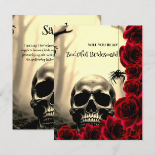 Gothic Skull and Roses Red Bridesmaid Proposal Invitation