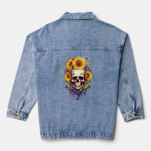 Gothic Skull And Sunflowers Denim Jacket