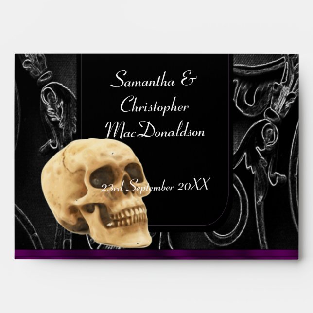 Gothic skull and  wedding damask envelope (Front)