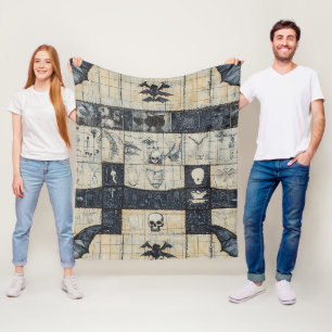 Gothic Skull & Bat Denim Collage Fleece Blanket